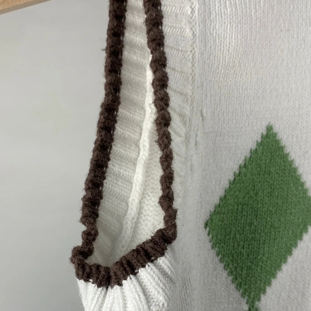 The Children's Place White and Green Argyle Vest Kids Size 5/6 Preppy Fall